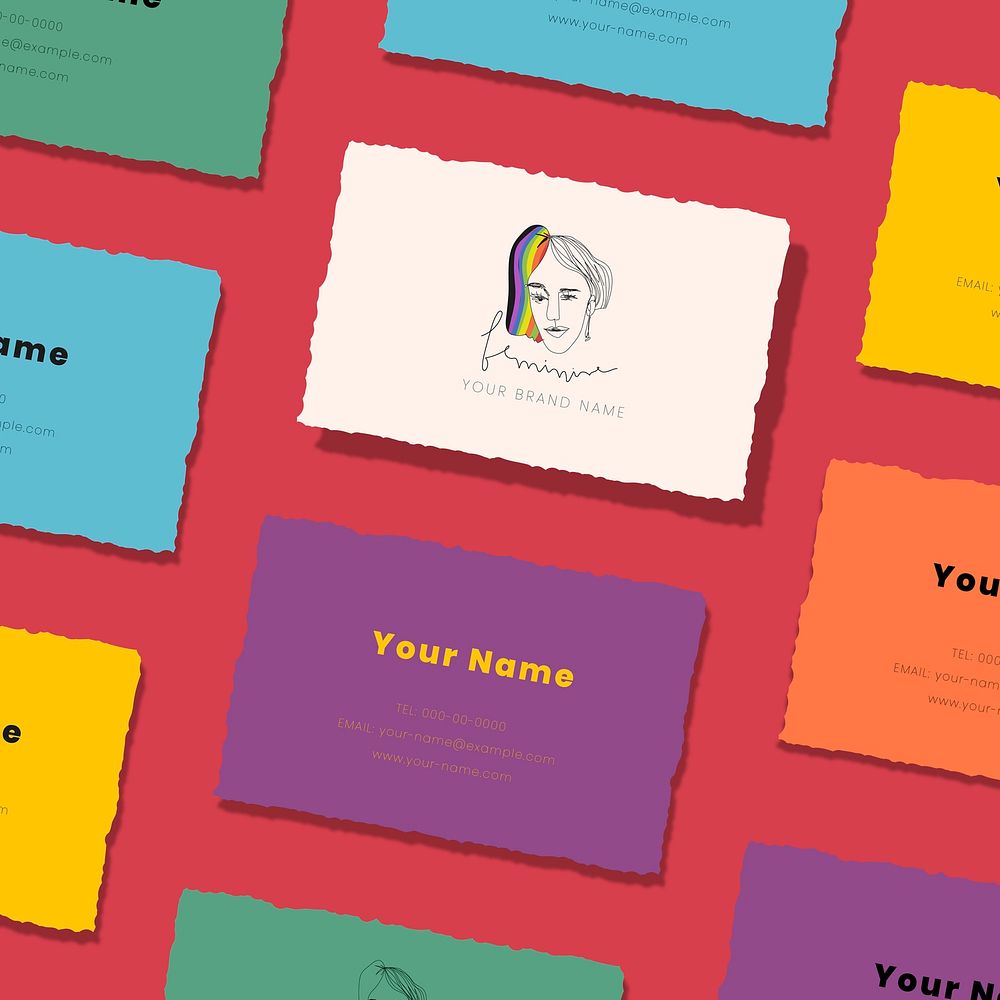 Feminine colorful name card collection vector