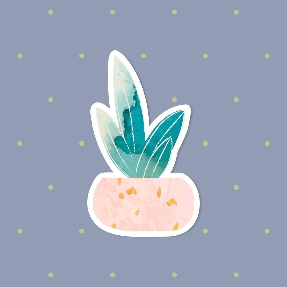 Watercolor succulent potted plant sticker vector