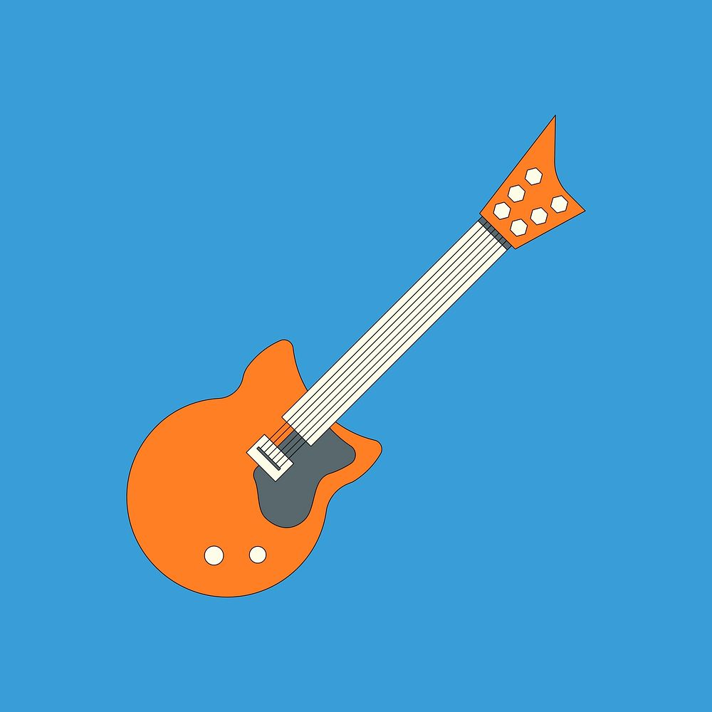 Orange electric guitar element on blue background vector