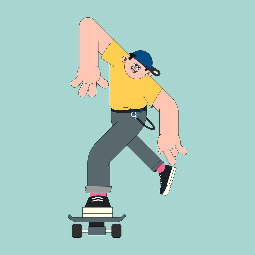 Young skateboarder character on mint green background vector