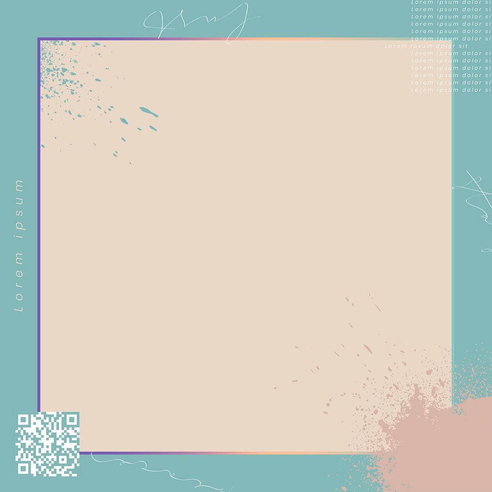 Grunge turquoise frame with qr code template