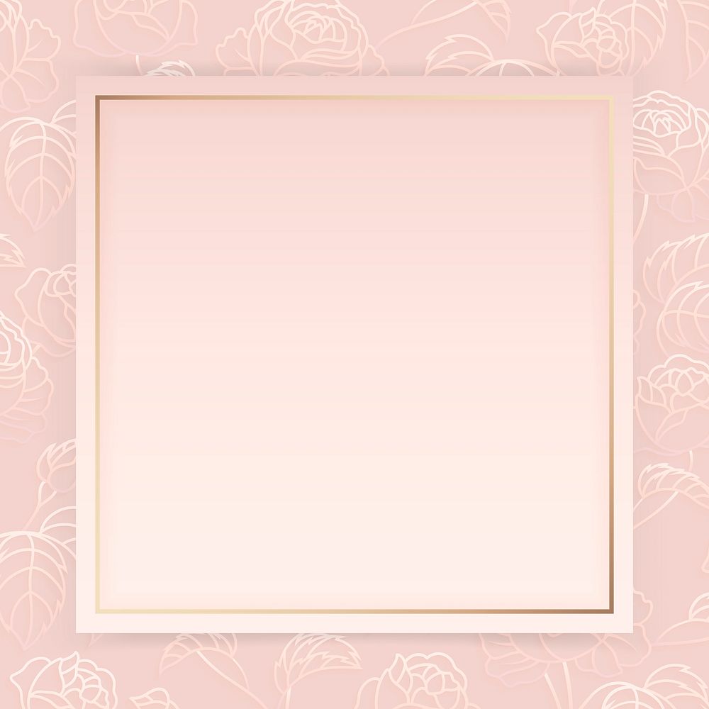 gold frame on floral pattern pink background vector