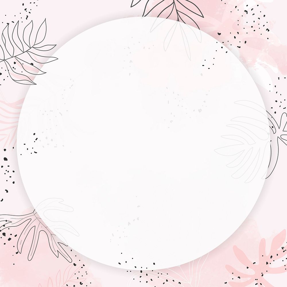 Pink leafy round watercolor frame vector