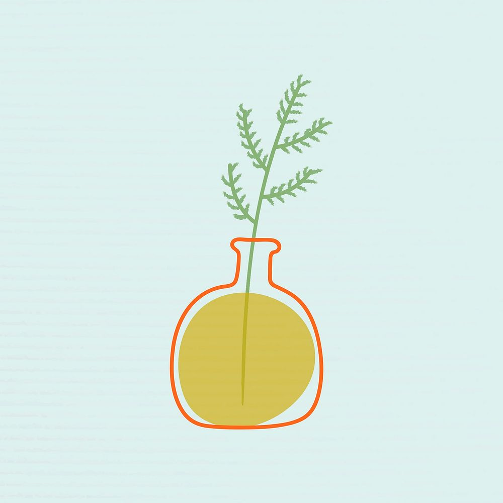 Green doodle leaves in a yellow pot on grid background vector