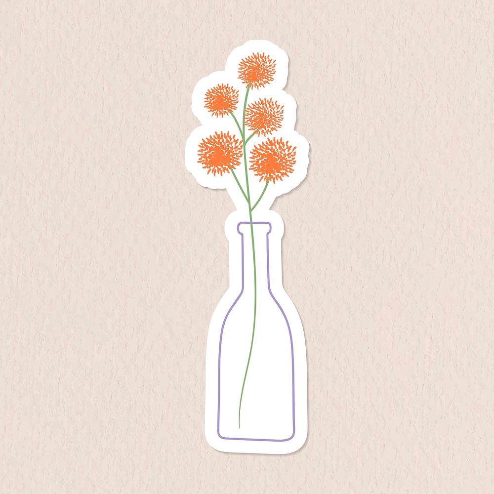 Orange doodle flowers in a vase sticker vector