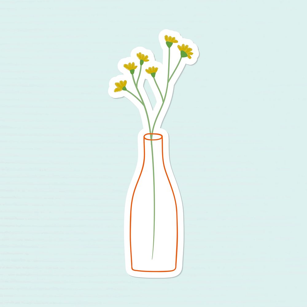 Yellow doodle flowers in a glass vase sticker vector
