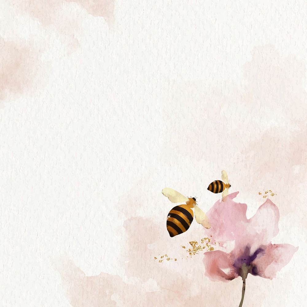 Honey Bees and flower watercolor background vector