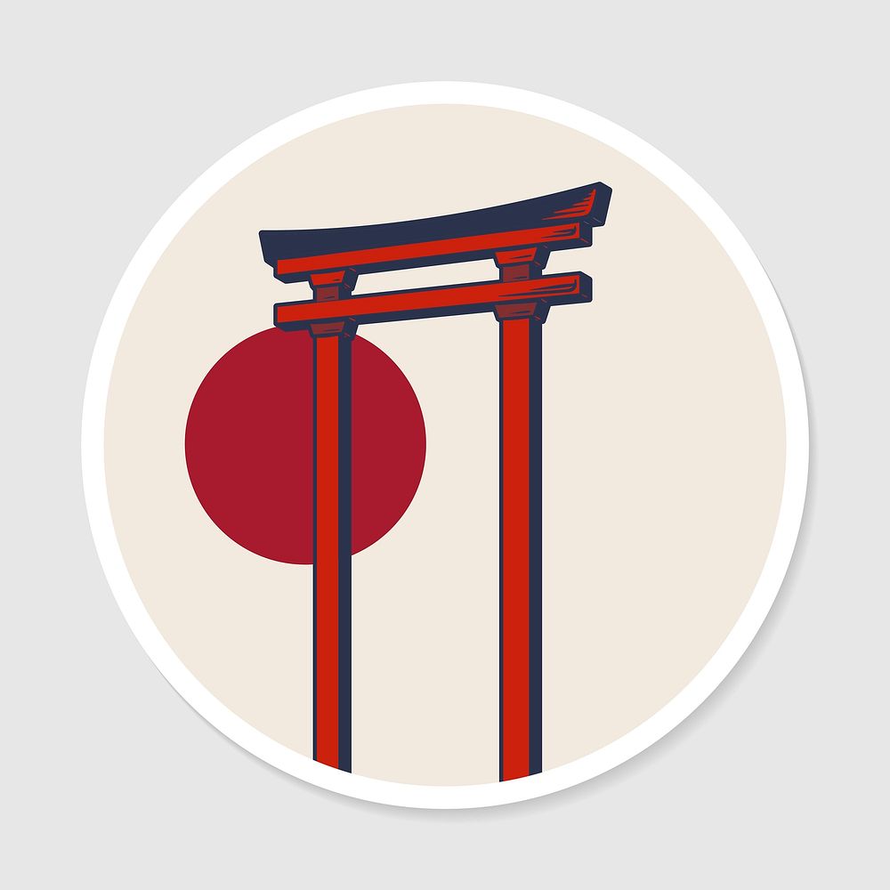 Japanese torii gate sticker with white border vector