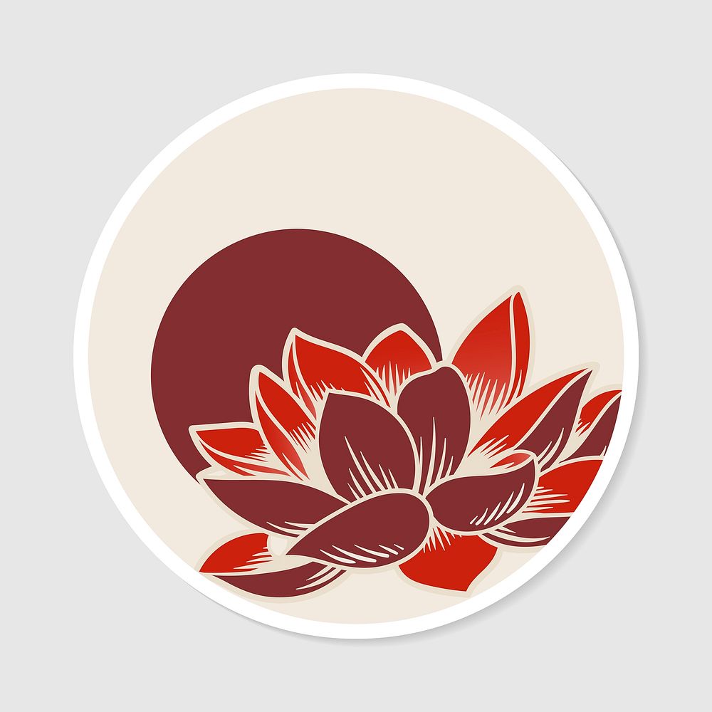 Japanese lotus flower sticker with white border vector