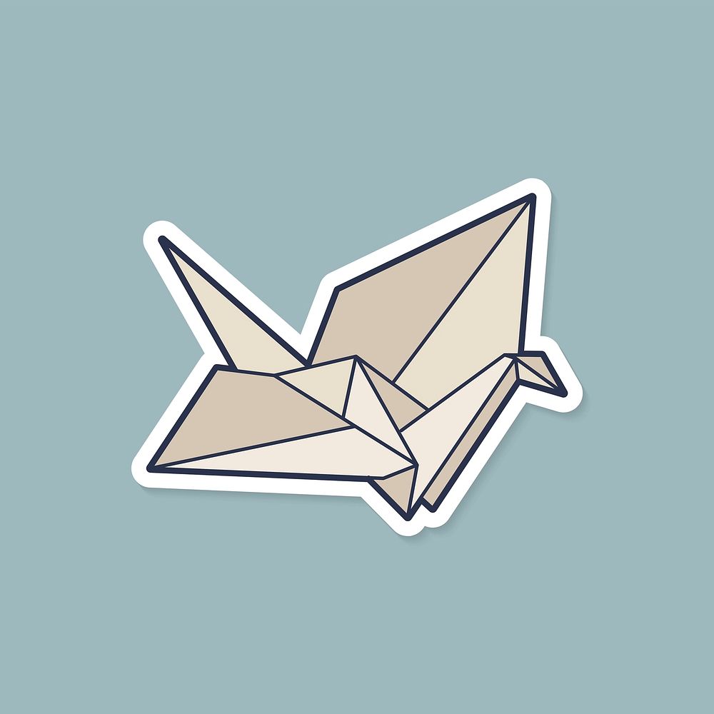 Japanese origami bird sticker with white border vector