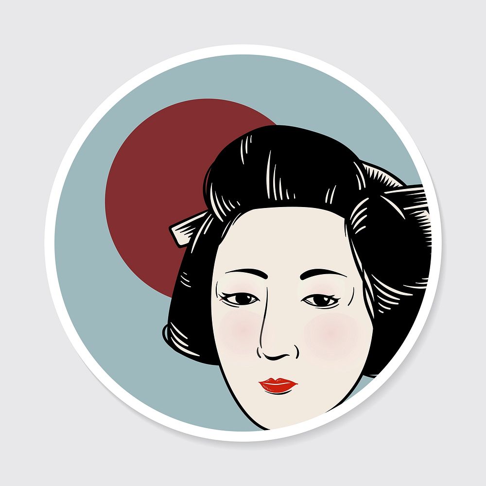 Japanese geisha sticker with white border vector