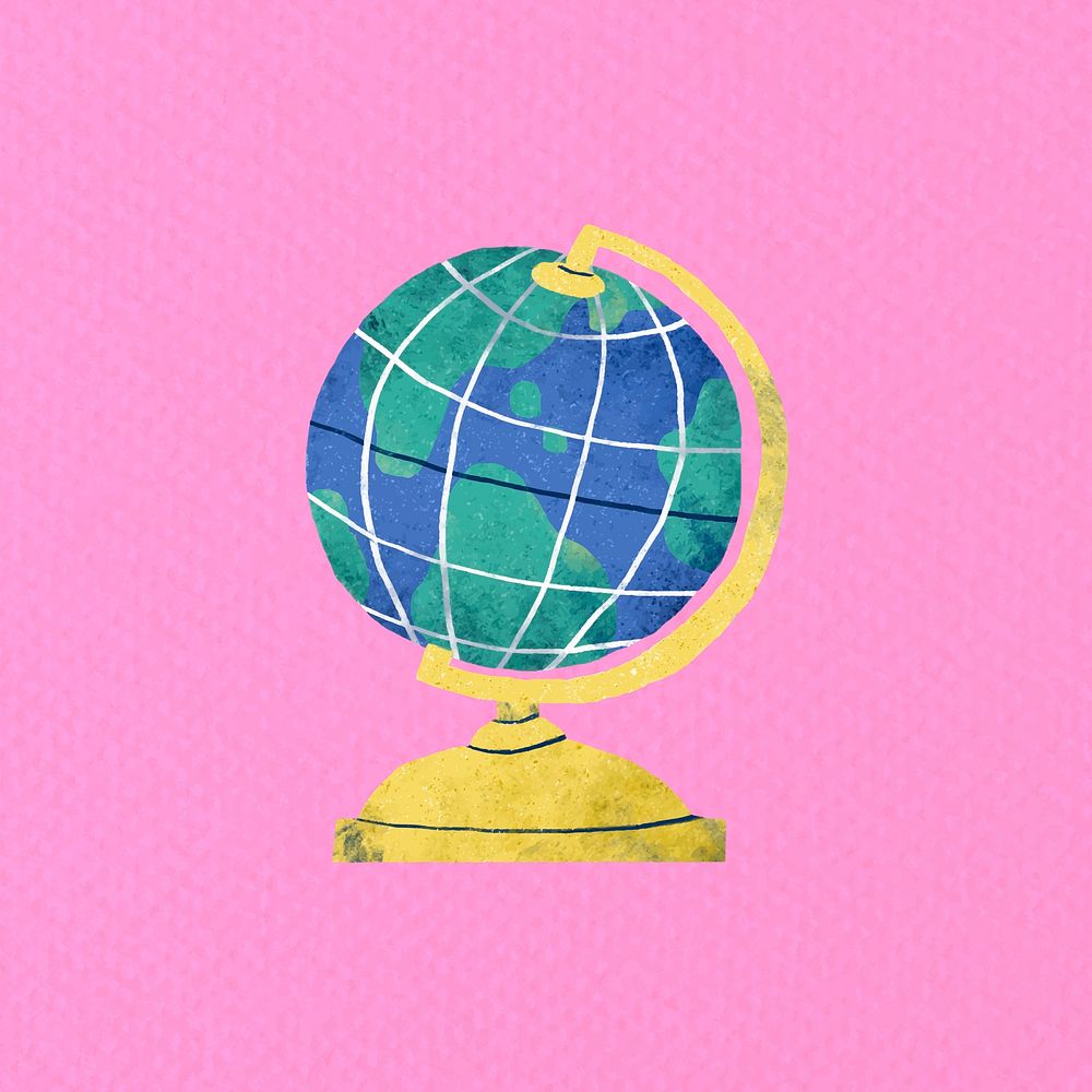 Globe doodle on a pink background vector