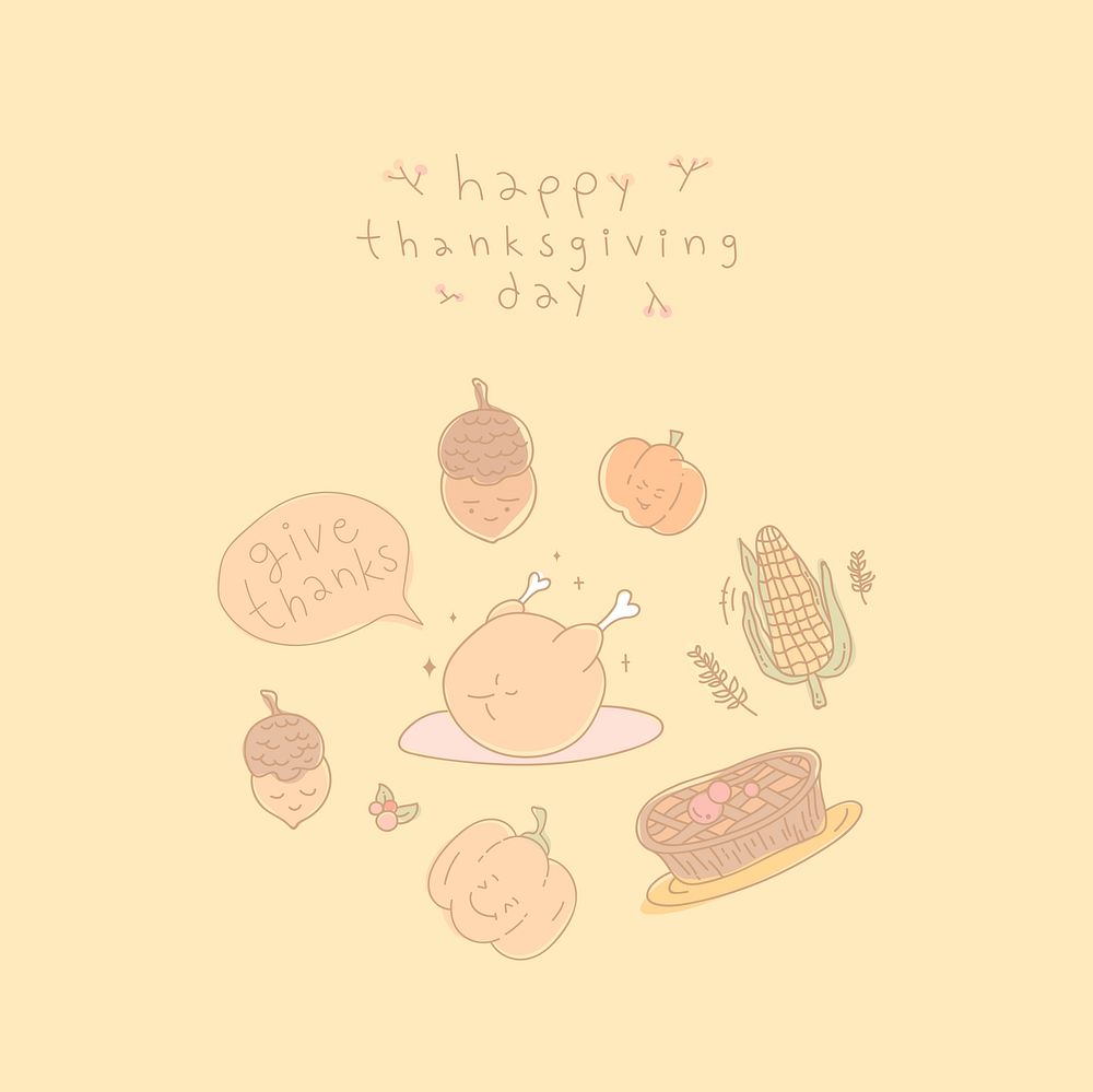 Thanksgiving doodle elements on yellow background vector
