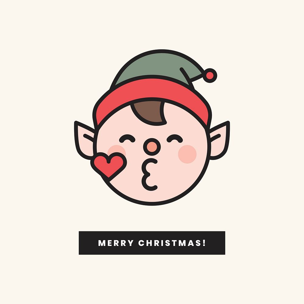 Merry Christmas elf emoticon and Merry Christmas sign isolated on beige background vector