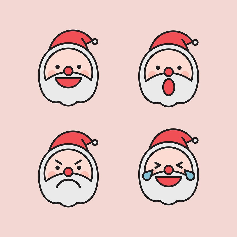 Santa emoticon set isolated on pink background vector