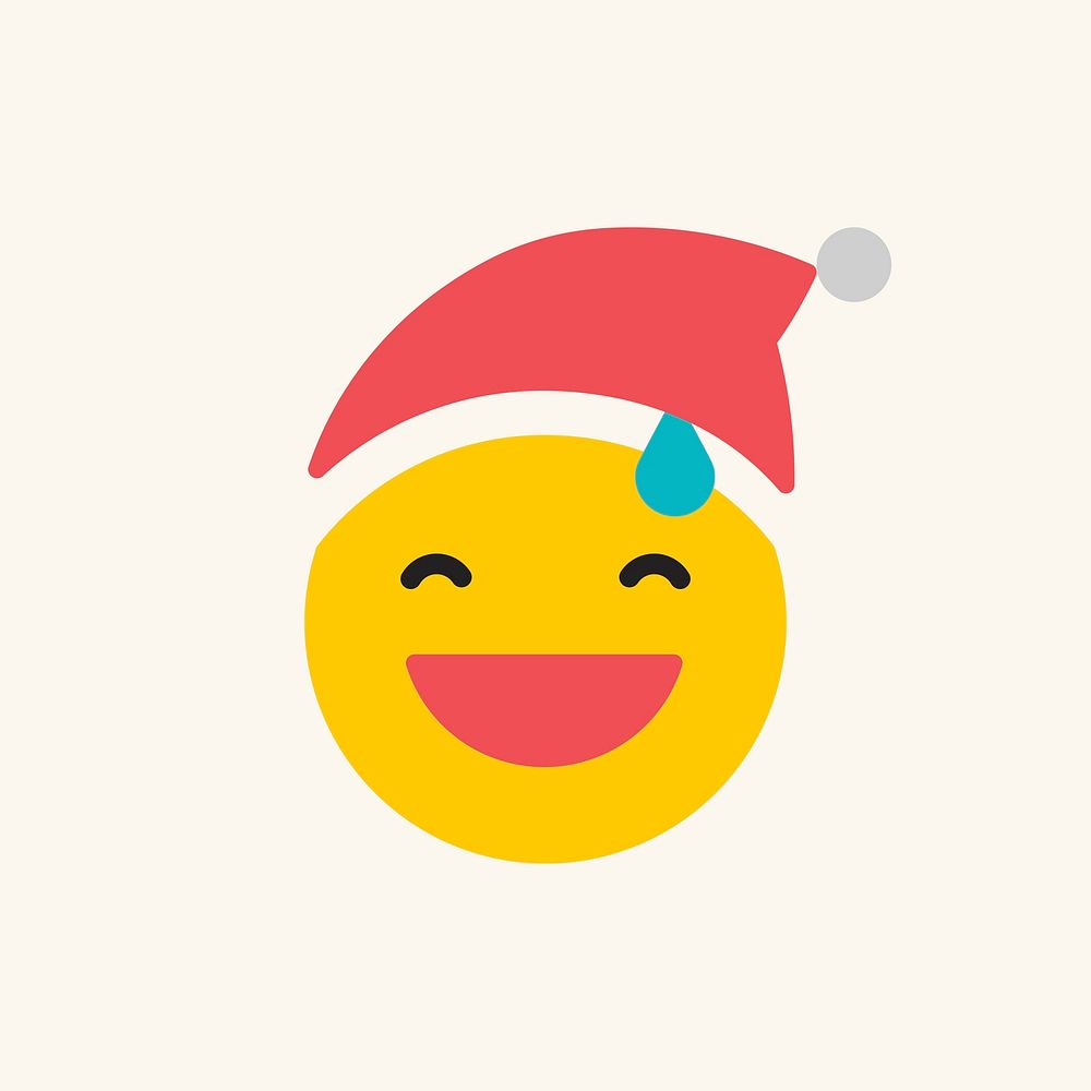 Round yellow Santa with sweat emoticon isolated on beige background vector
