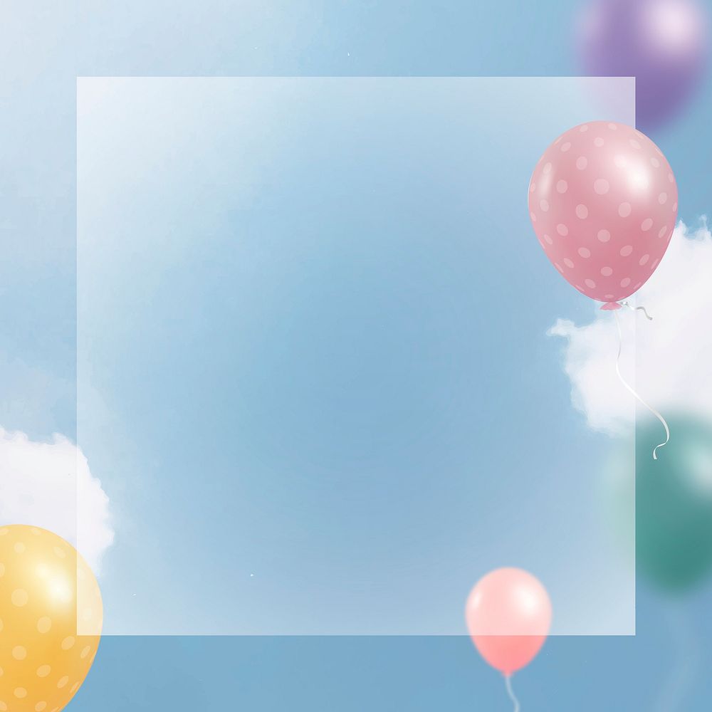 Colorful balloons sky frame psd birthday party