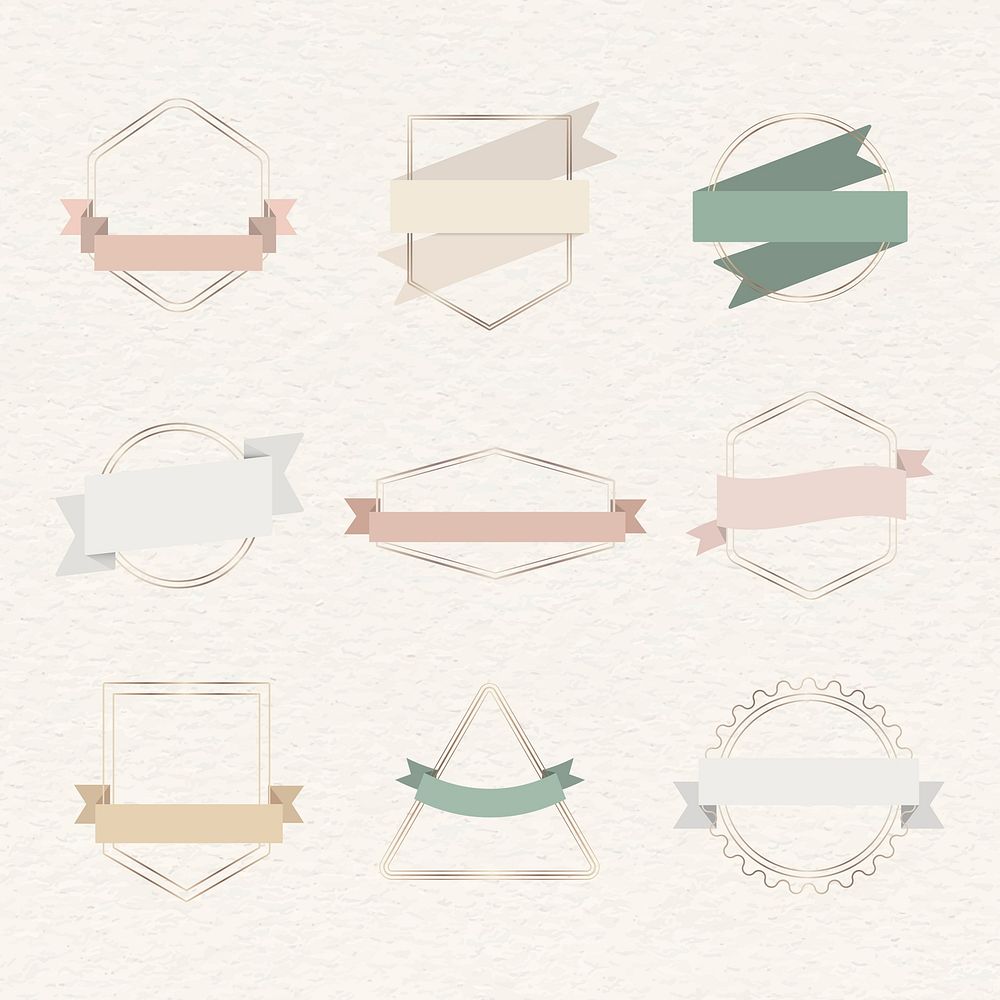 Gold frames with ribbon banners set illustration