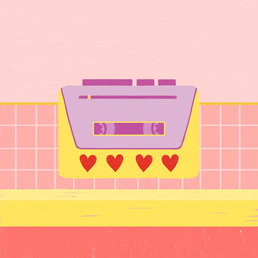 Love theme cassette tape illustration