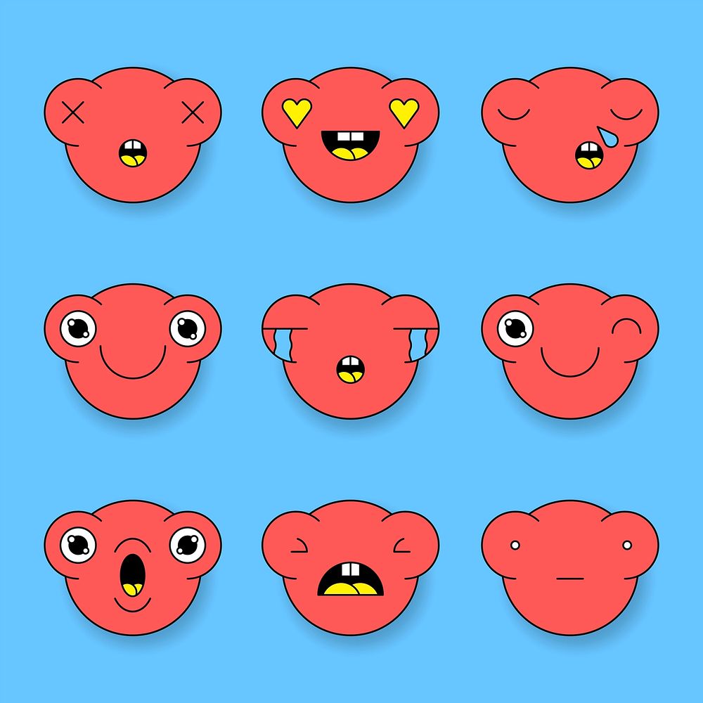 Red monster frog emoticon sticker set vector