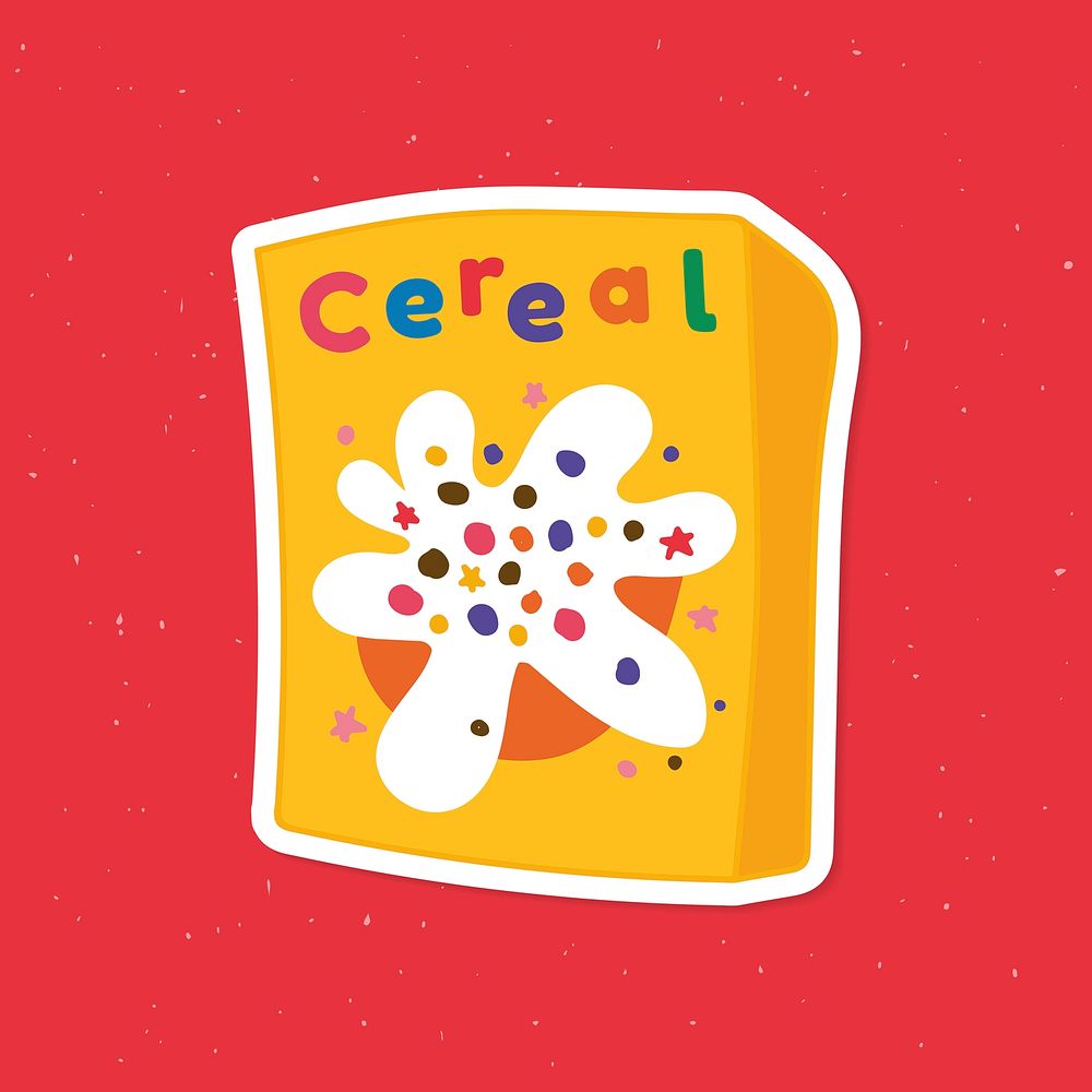 Cute cereal box doodle sticker with a white border vector