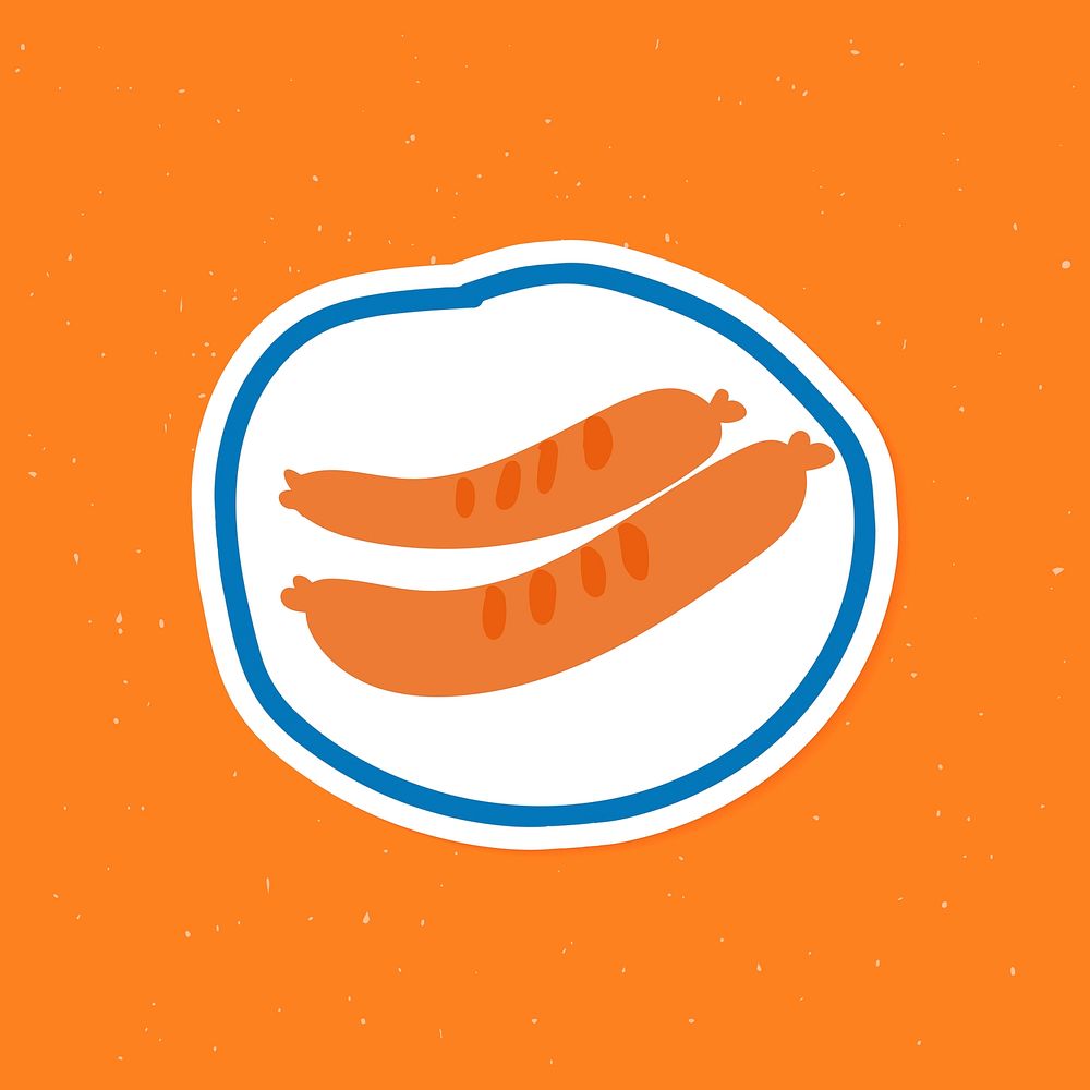 Cute sausages doodle sticker with a white border vector