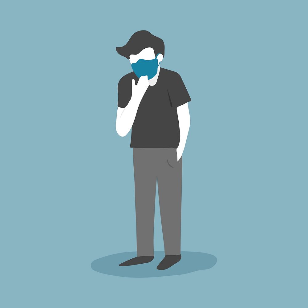 Sick man wearing a protective face mask vector