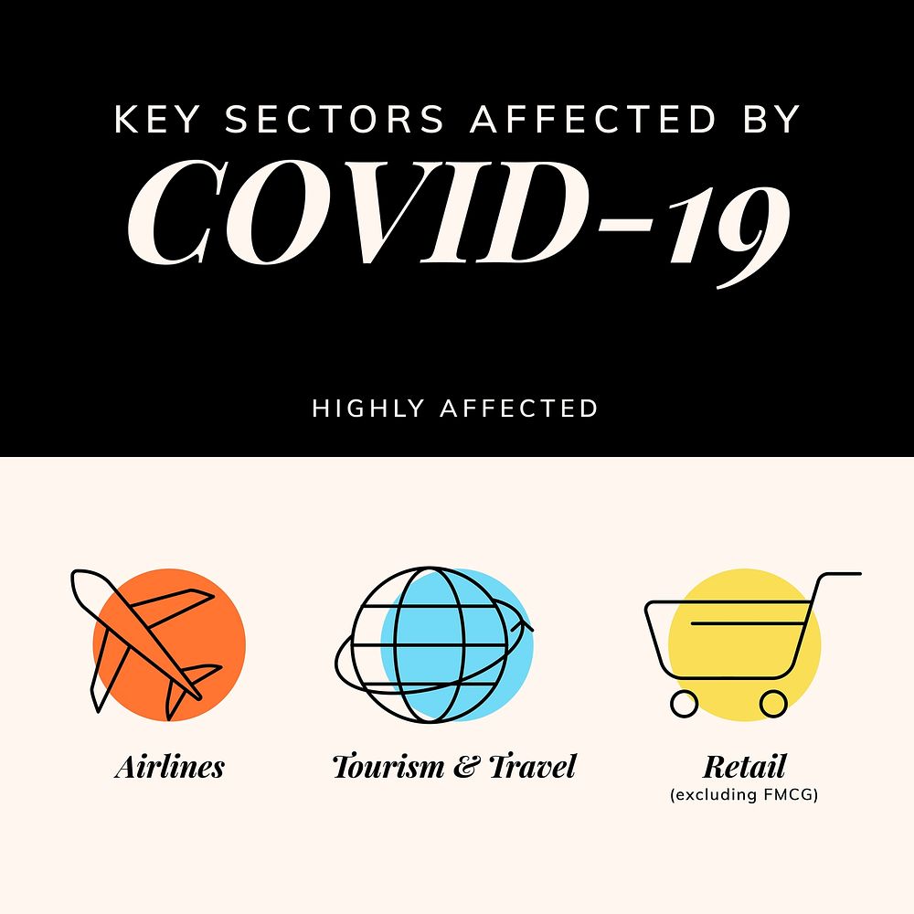 Key sectors affected by covid-19 template vector 