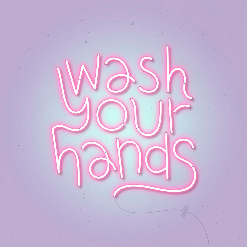 Pink wash your hands neon sign vector