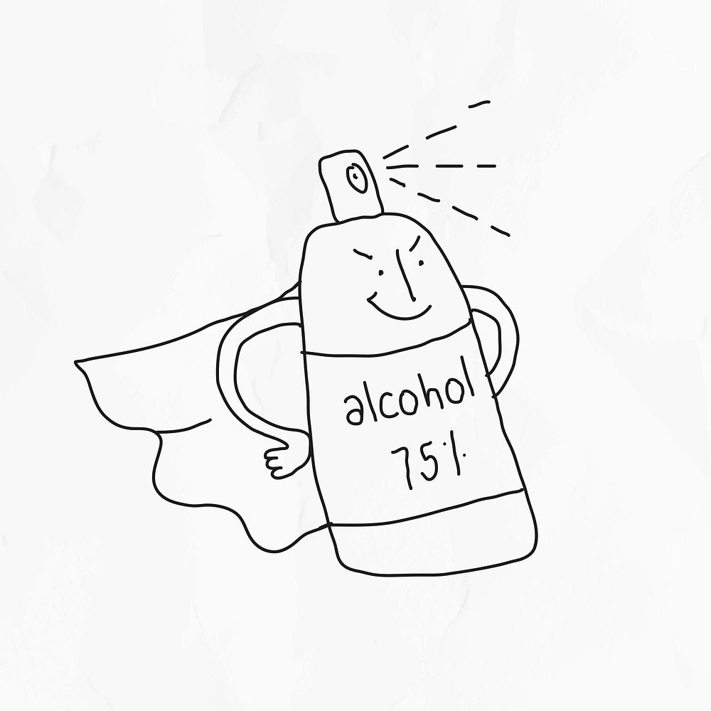 75% alcohol gel vector COVID-19 doodle illustration