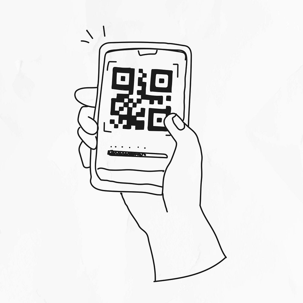 QR code vector cashless payment COVID-19 doodle illustration