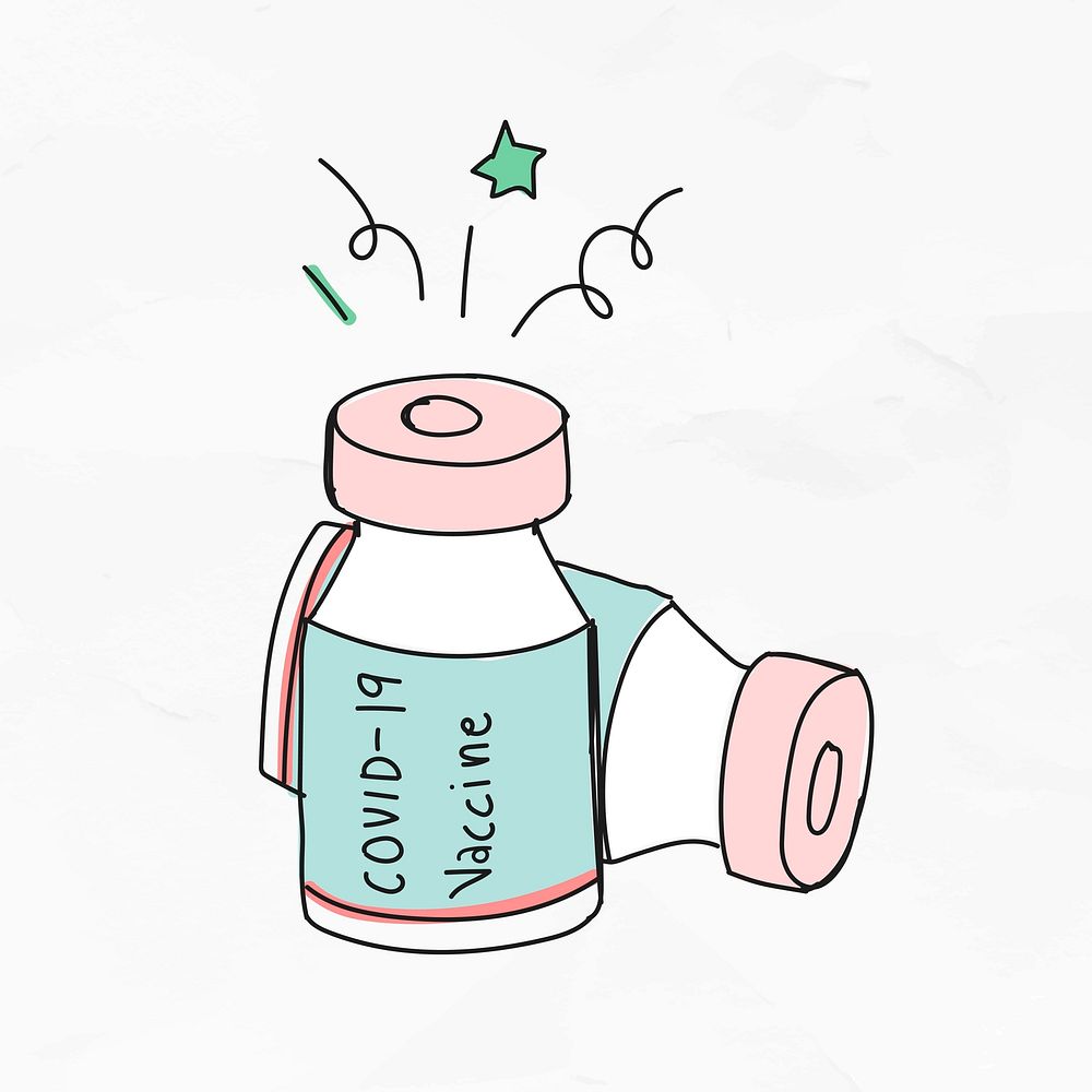 COVID-19 vaccine bottle vector doodle illustration