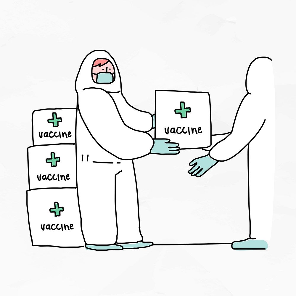Vaccine distribution for clinical trial doodle illustration