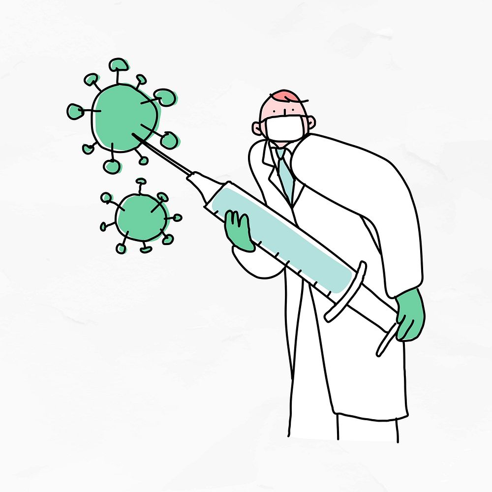 octor with influenza vaccine in a syringe illustration