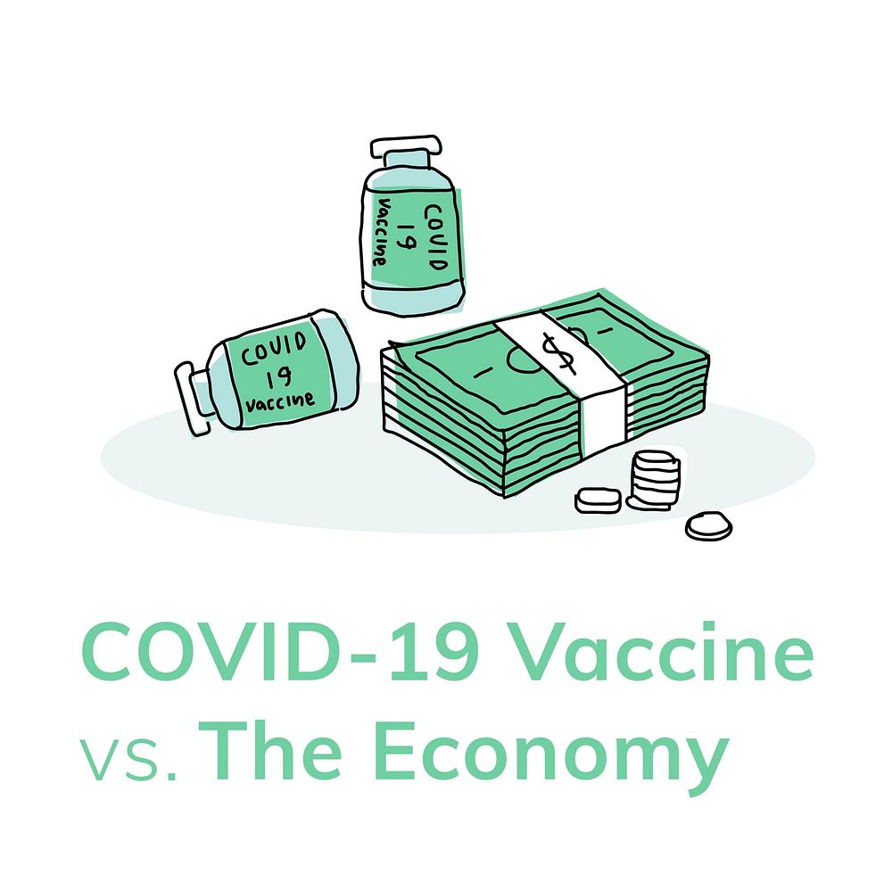 Big pharma and covid 19 vaccine doodle illustration