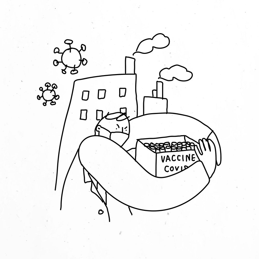 Covid 19 vaccine hoarding doodle illustration character