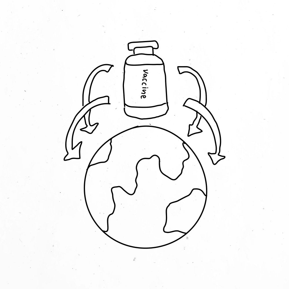Global vaccine distribution vector doodle illustration