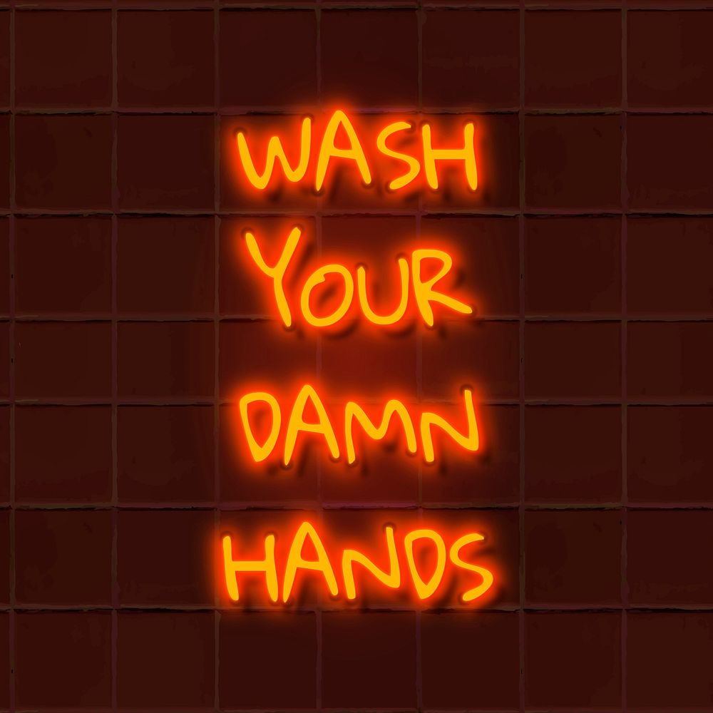 Orange wash your hands neon sign