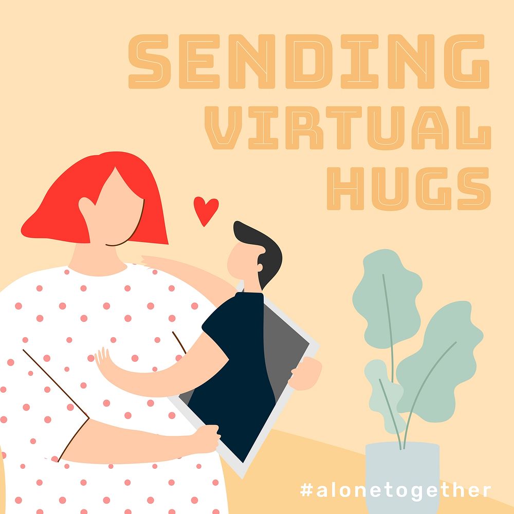 Couple sending virtual hugs during the coronavirus outbreak vector 