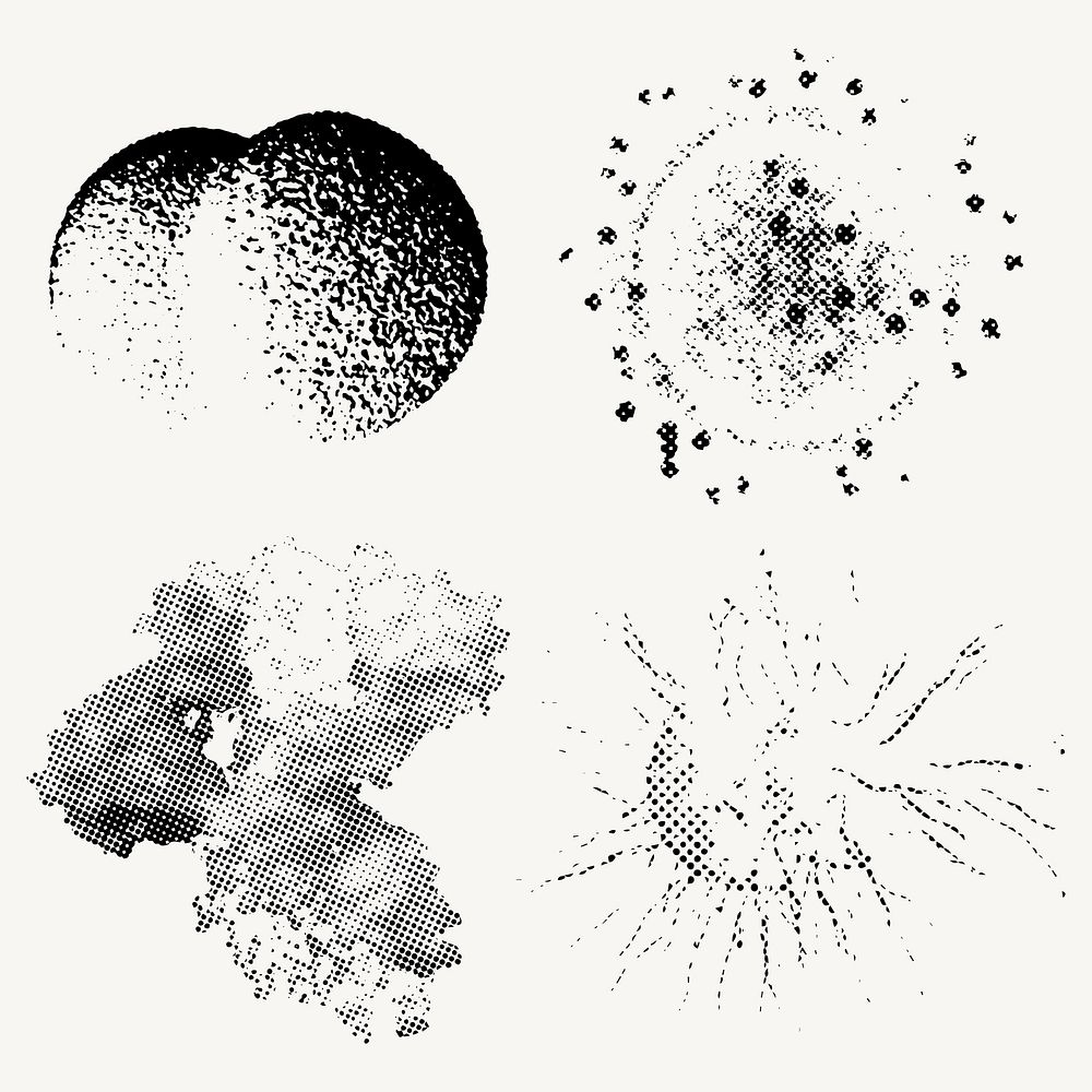 Monotone coronavirus cell under microscope design element on a white background vector set