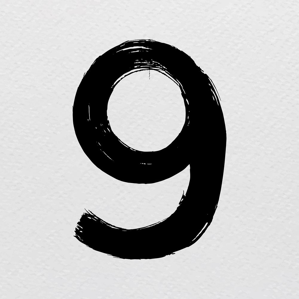 Number 9 brush stroke distressed style typography vector
