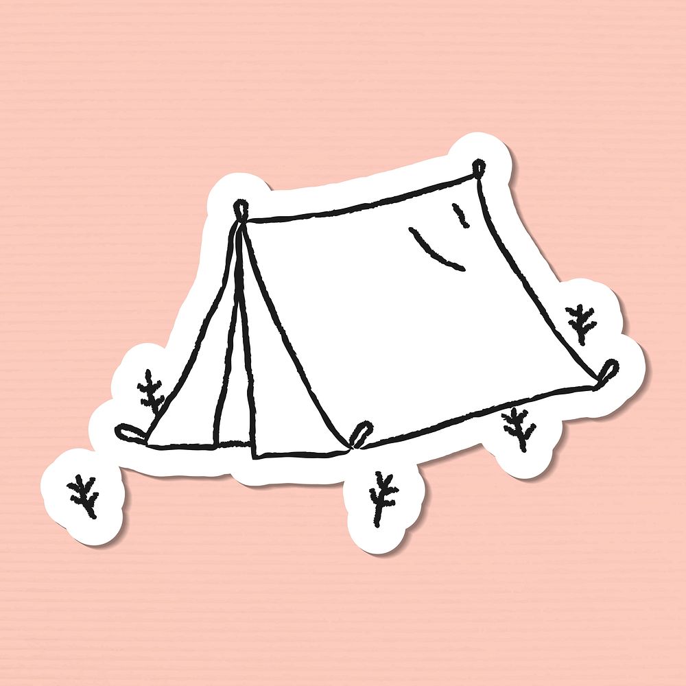 Doodle tent on a campsite sticker vector