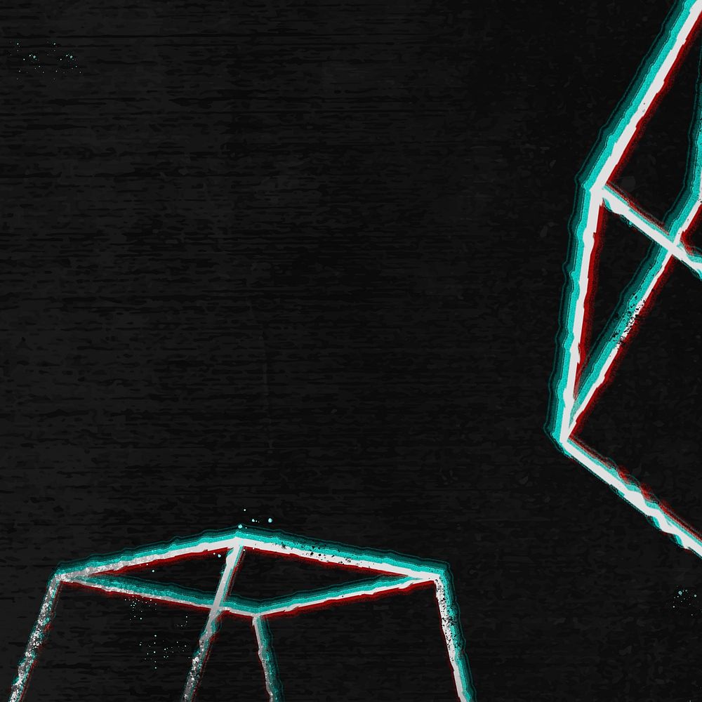 Glitch neon pentagonal prism on a black background