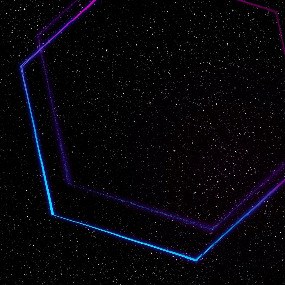 Neon hexagon frame on a black background