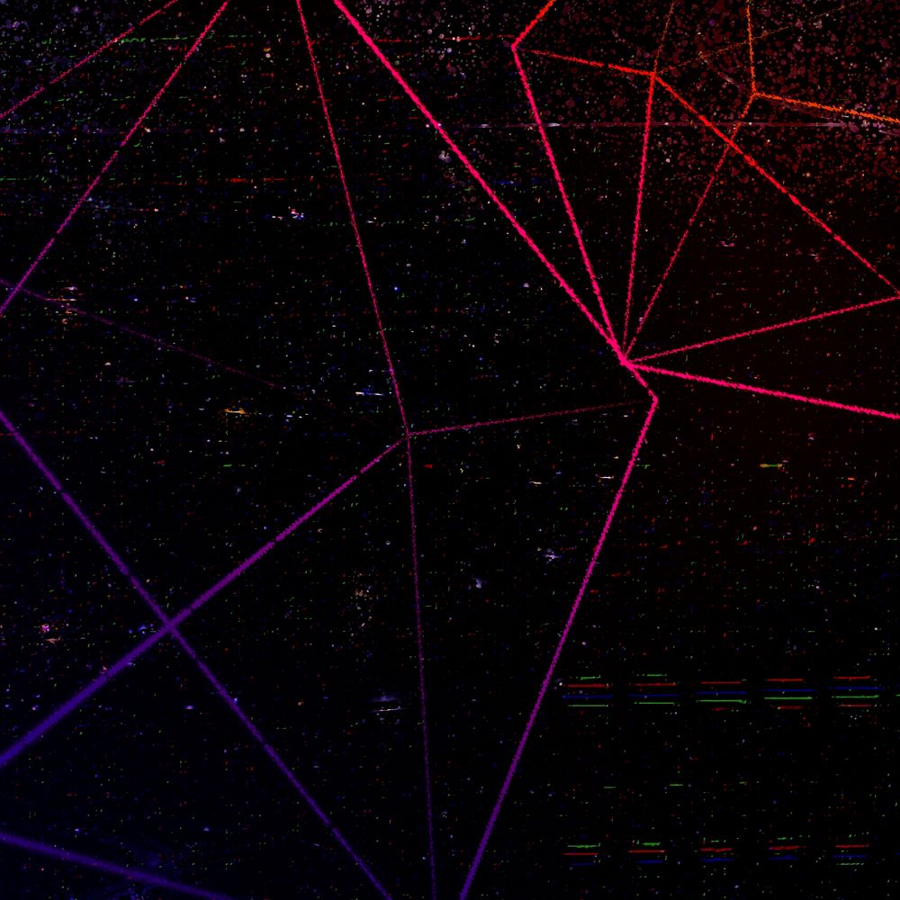 Glitch icosahedron pattern on a black background