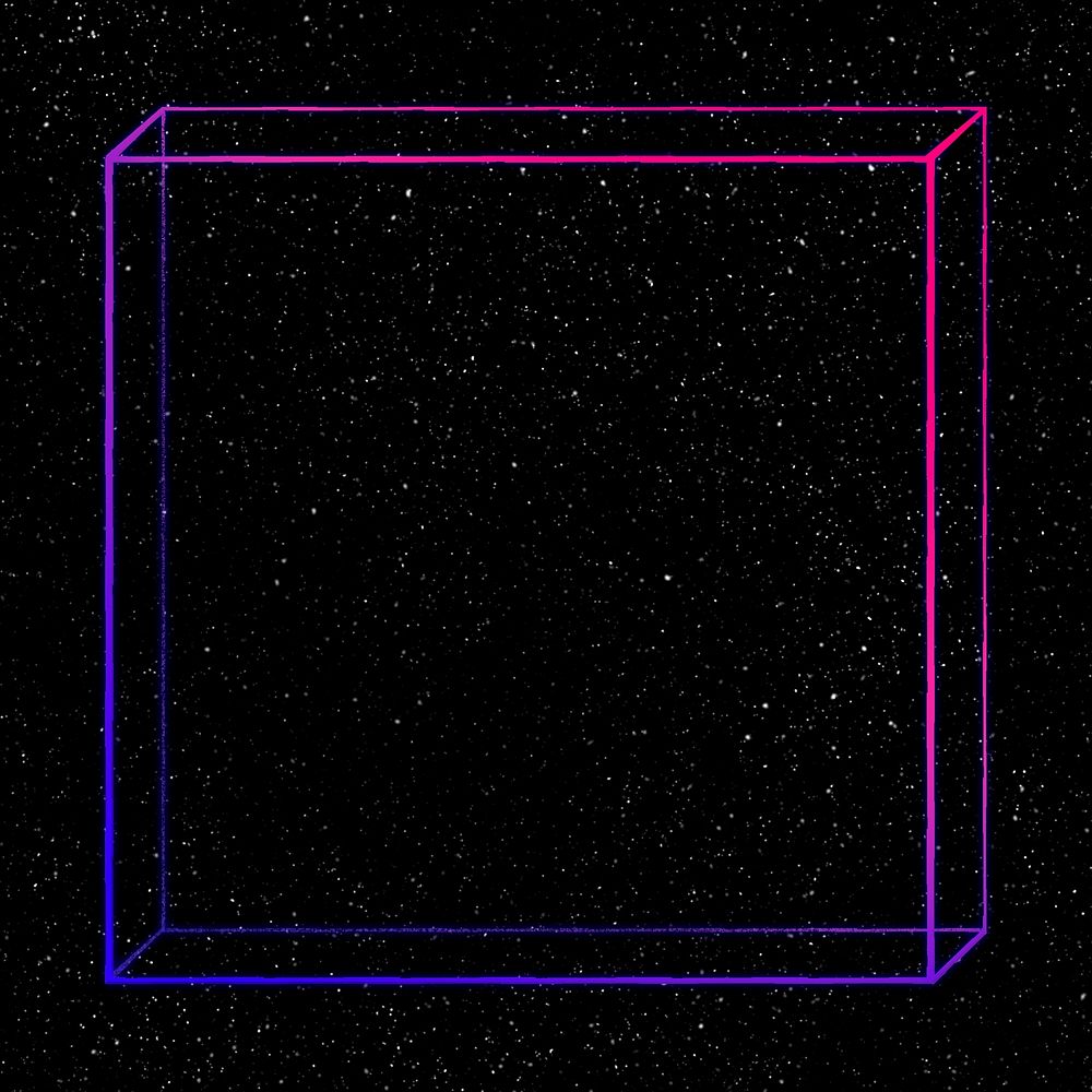 3D flat cuboid outline in neon purple design resource 