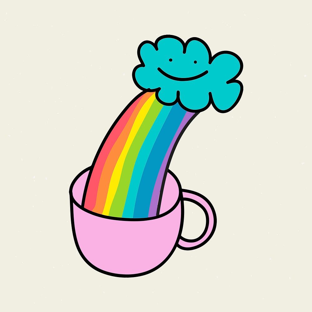 Rainbow in a pink cup on a beige background vector