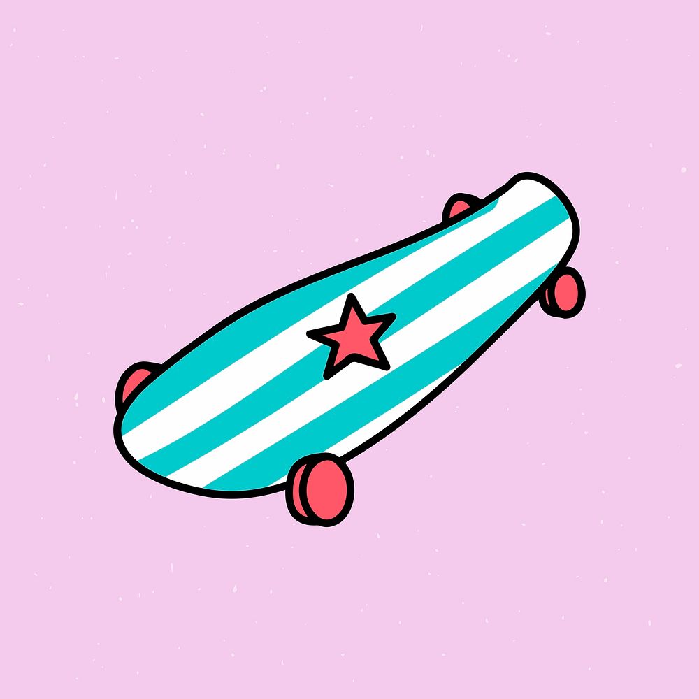 Striped skateboard illustrated on a pink background vector