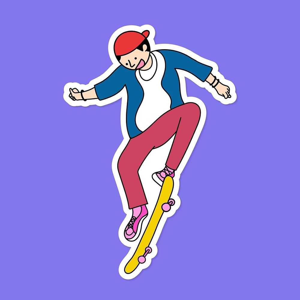 Young skateboarder character sticker vector