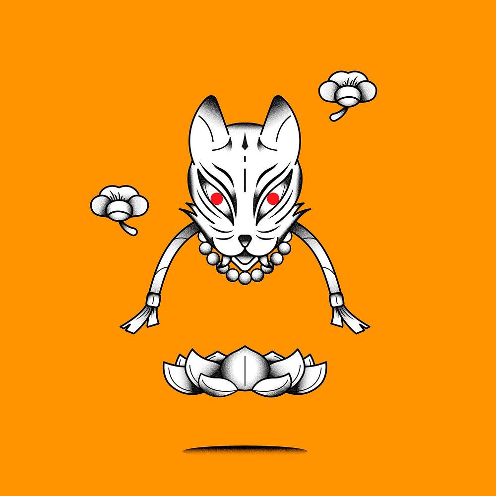 Bakeneko Japanese monster cat element on an orange background vector